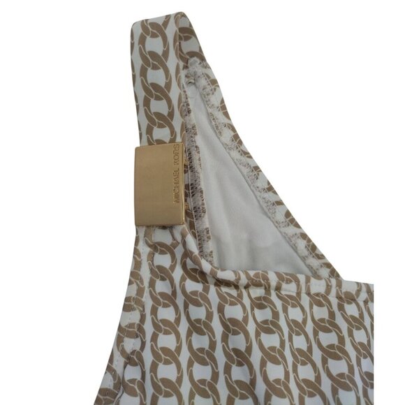 Michael Kors Chain Print One-Shoulder Cutout Swimsuit Size 10 Beige/White. - Picture 4 of 7